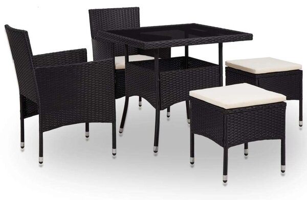 Kültéri Étkezőgarnitúra - 5 részes - Fekete Polyrattan