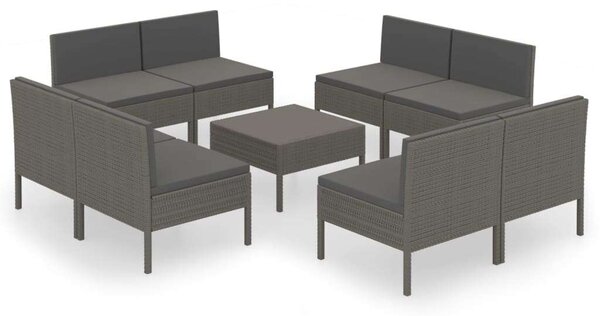 Polyrattan Kerti Bútorszett - 9 részes - Szürke