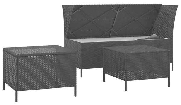 3 részes fekete polyrattan kerti ülőgarnitúra párnákkal