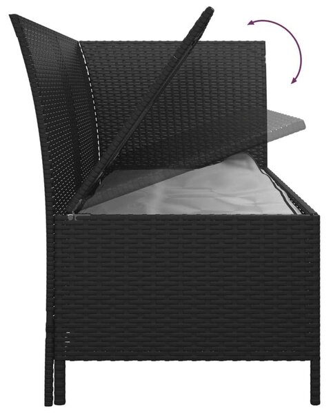 3 részes fekete polyrattan kerti ülőgarnitúra párnákkal