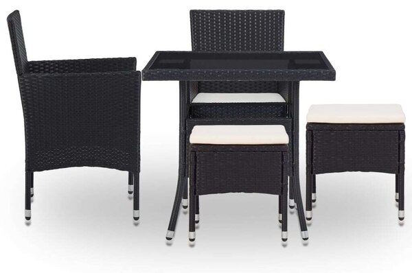 Kültéri Étkezőgarnitúra - 5 részes - Fekete Polyrattan