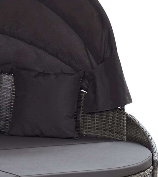 Szürke polyrattan kültéri napozóágy napellenzővel