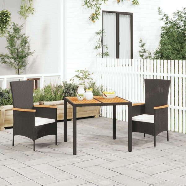 Kertbútor - 3 részes Polyrattan Étkezőgarnitúra - Fekete