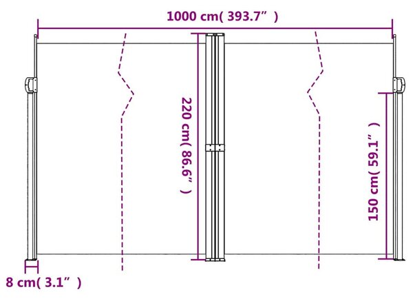 Antracitszürke behúzható oldalsó napellenző 220 x 1000 cm