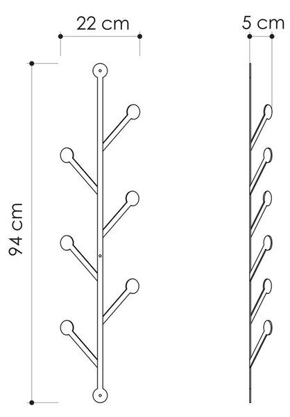 Fali akasztó 94 cm, fekete - BRANCHE