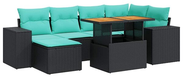 VidaXL 7 részes fekete polyrattan kerti ülőgarnitúra párnával
