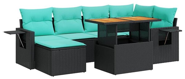 VidaXL 7 részes fekete polyrattan kerti ülőgarnitúra párnával