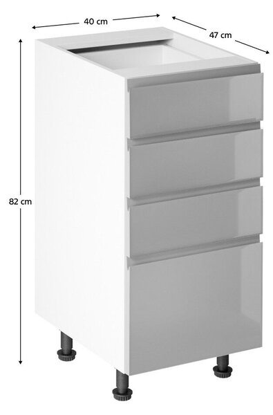 Alsószekrény, fehér/szürke extra magasfényű HG, AURORA D40S4