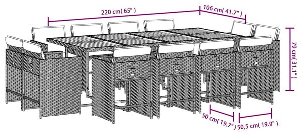 VidaXL 13 részes fekete polyrattan kerti ülőgarnitúra párnákkal