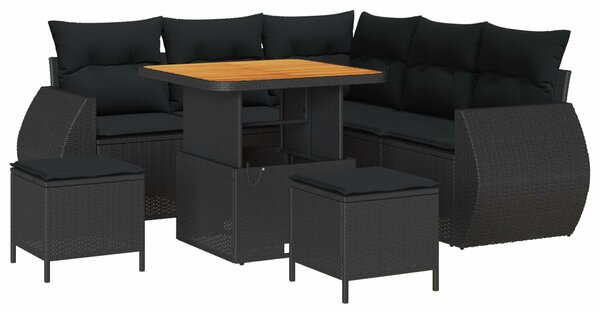 VidaXL 8 db-os fekete polirattan kerti kanapé szett párnával