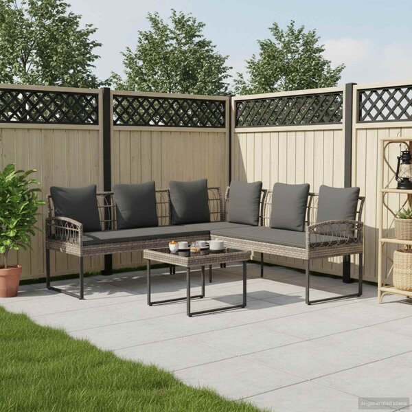 VidaXL Kerti kanapé szett párnával 2 pcs Szürke Poli rattan és acél