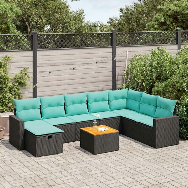 VidaXL 9 részes fekete polyrattan kerti ülőgarnitúra párnákkal
