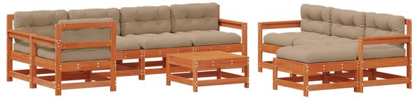 VidaXL Kerti lounge szett 10 pcs Viaszbarna Tömör Fenyőfa