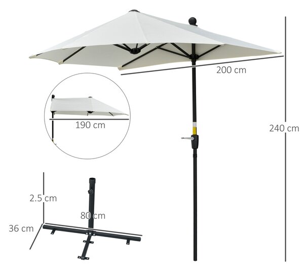 Outsunny Umbrelă Semicirculară cu Manivelă și Baldachin Anti-UV, 200x190x240 cm, Crem