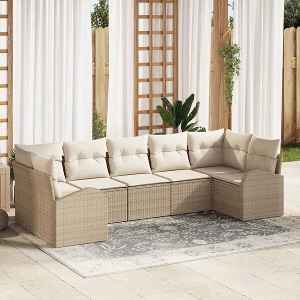VidaXL Kerti Kanapé Szett párnával 7 pcs Beige és Fehér polirattan