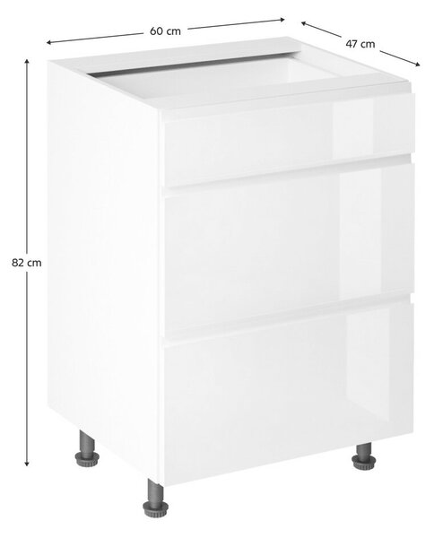 Alsószekrény, fehér/fehér extra magasfényű HG, AURORA D60S3