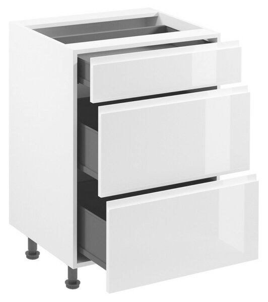 Alsószekrény, fehér/fehér extra magasfényű HG, AURORA D60S3