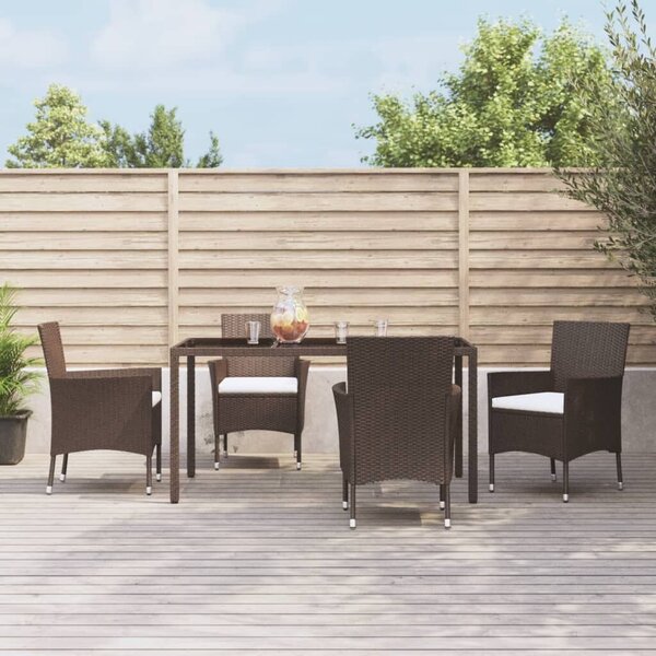 VidaXL 5 részes barna polyrattan kerti étkezőgarnitúra párnákkal