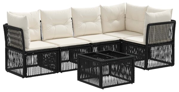 VidaXL Kerti Kanapé Szett 6 pcs Fekete polirattan