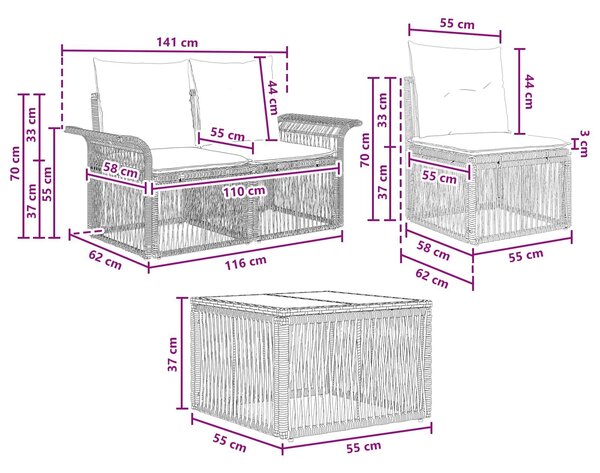 VidaXL Kerti Kanapé Szett 13 pcs Bézs polirattan
