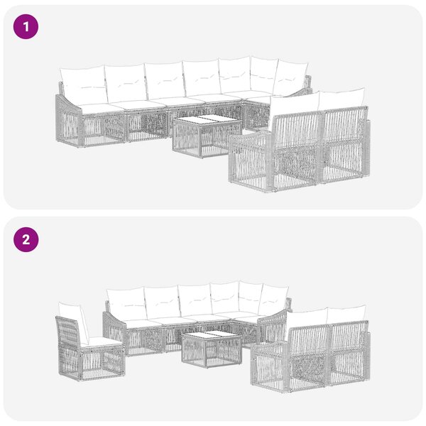 VidaXL Kerti Kanapé Szett 9 pcs Bézs polirattan