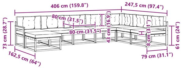 VidaXL Kültéri kanapé szett párnával 8 pcs Természetes és krémszínű