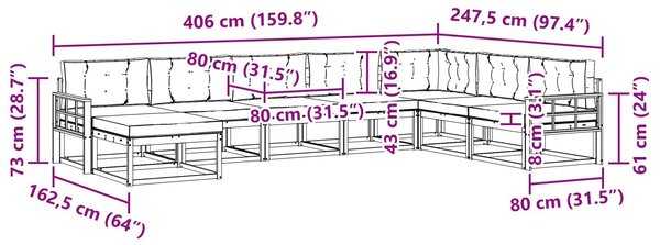 VidaXL Kültéri kanapé szett párnával 8 pcs Természetes és antracit