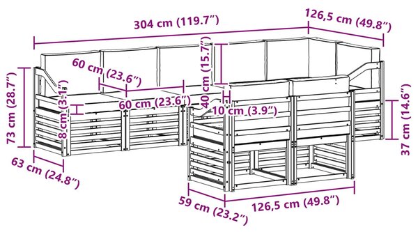 VidaXL Ülőgarnitúrák párnával 8 pcs Fehér és Krém színű Tömör Akácfa