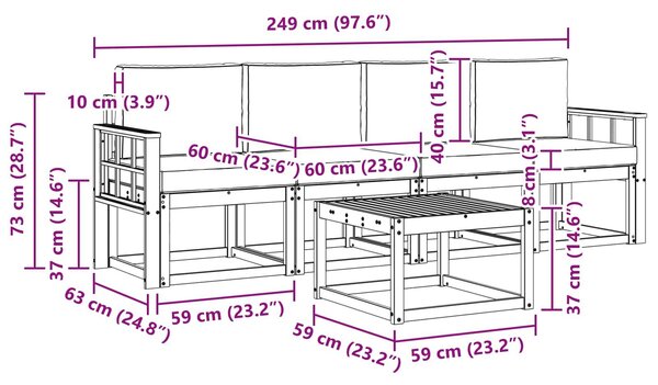 VidaXL Kültéri kanapé szett 5 pcs Fehér és Világosszürke