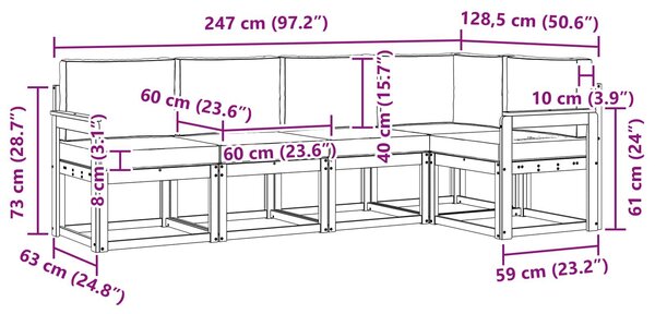 VidaXL Kültéri kanapé szett párnával 5 pcs Fehér és Világosszürke