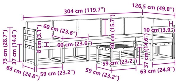 VidaXL Kültéri kanapé szett párnával 7 pcs Fehér és Világosszürke