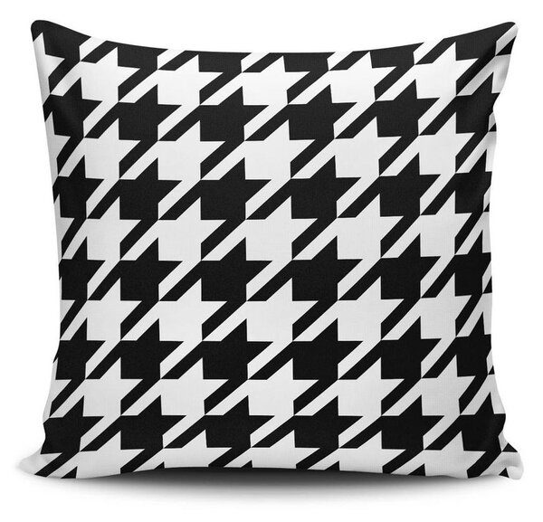 Díszpárna 43x43, fekete, fehér kockás - PIED DE POULE