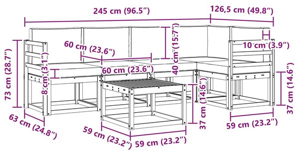 VidaXL Kültéri kanapé szett 6 pcs Fehér és Világosszürke