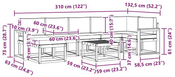 VidaXL Kültéri kanapé szett 8 pcs Fehér és Világosszürke
