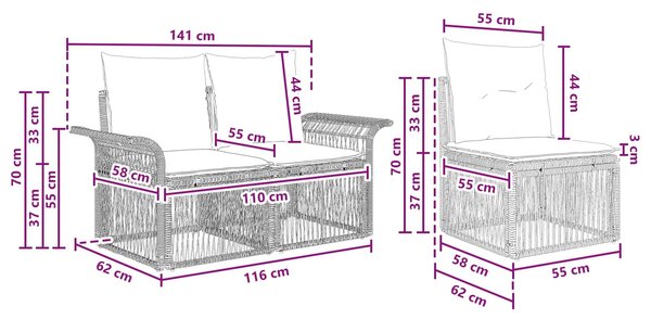 VidaXL Kerti Kanapé Szett 5 pcs Szürke polirattan