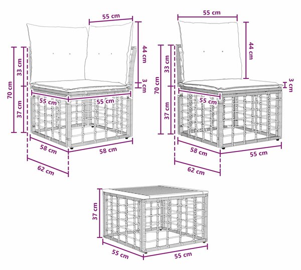 VidaXL Kültéri kanapé szett 12 pcs Természetes és Krémszínű Fehér