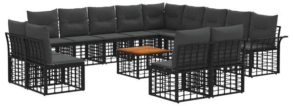 VidaXL Kültéri kanapé szett 14 pcs Fekete és Sötétszürke Poliészter