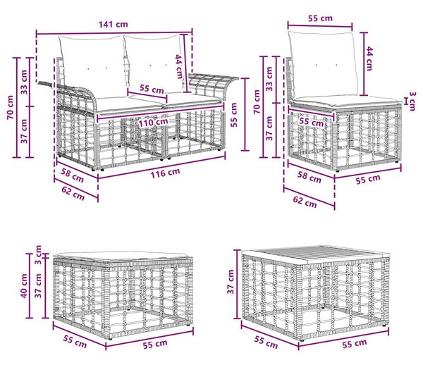 VidaXL Kültéri kanapé szett 10 pcs Természetes és Krémszínű Fehér