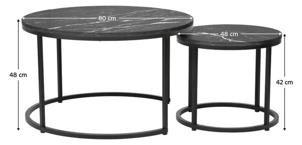 Dohányzóasztalok, 2 db-os szett, sötétszürke/fekete, CIRKO