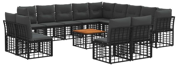 VidaXL Kültéri kanapé szett 14 pcs Fekete és Sötétszürke Poliészter
