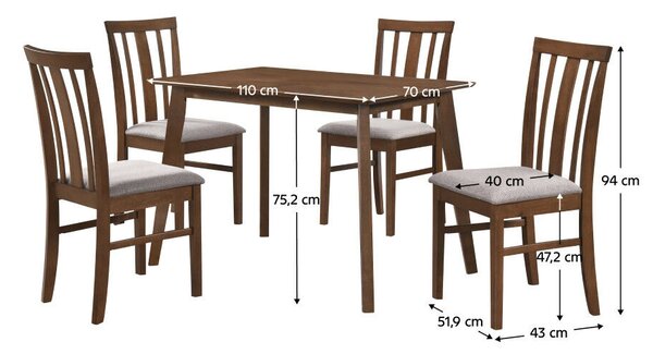 Étkezőgarnitúra 1+4, dió/bézs, ROIS SET