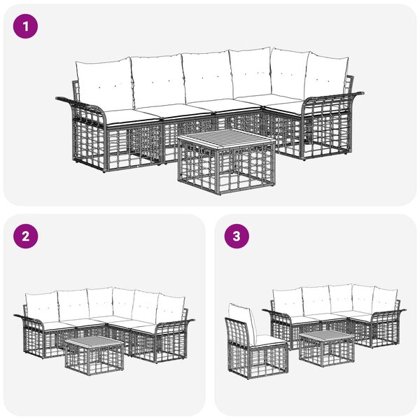 VidaXL Kültéri kanapé szett 6 pcs Fekete és Sötétszürke Poliészter