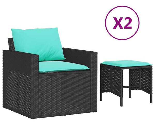 VidaXL 4 részes fekete polyrattan kerti ülőgarnitúra párnákkal