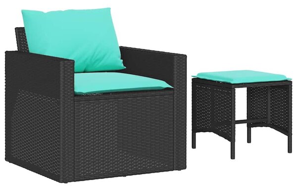 VidaXL 4 részes fekete polyrattan kerti ülőgarnitúra párnákkal