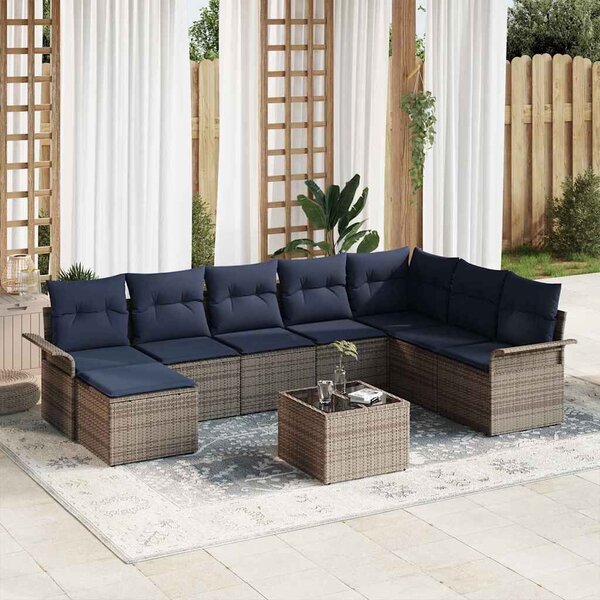 VidaXL Kerti Kanapé Szett párnával tárolóval 9 pcs Szürke Poli rattan