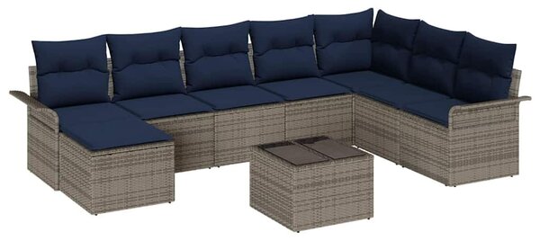 VidaXL Kerti Kanapé Szett párnával tárolóval 9 pcs Szürke Poli rattan