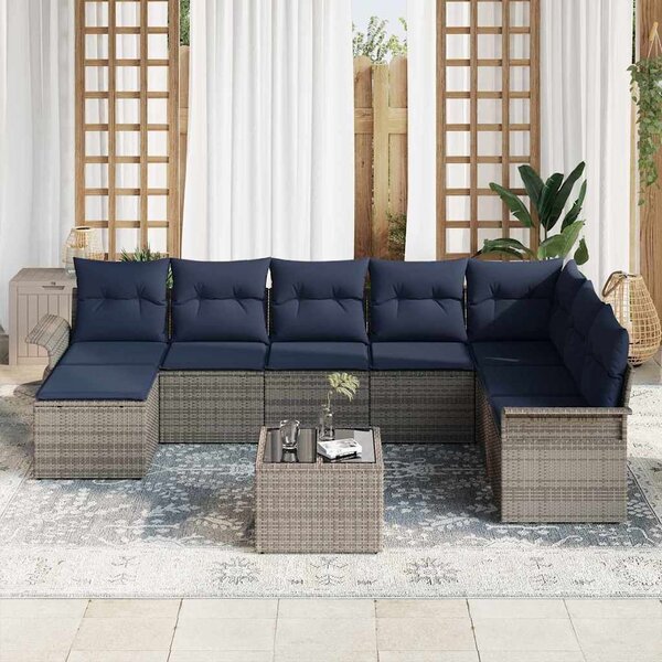 VidaXL Kerti Kanapé Szett párnával tárolóval 9 pcs Szürke Poli rattan