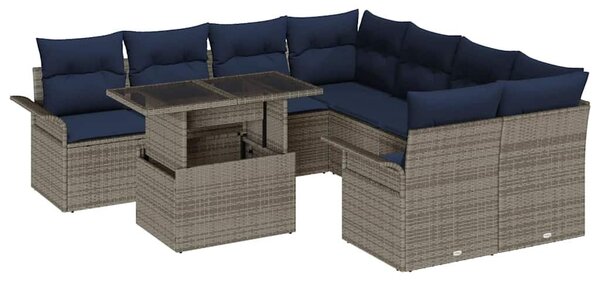 VidaXL Kerti Kanapé Szett párnával 9 pcs Szürke Poli rattan