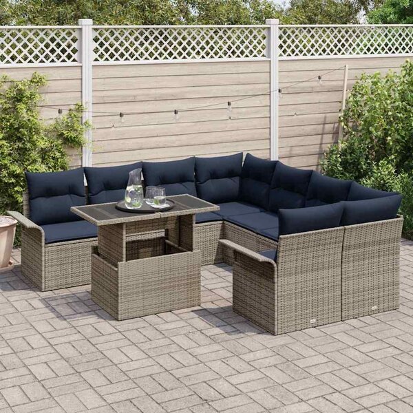 VidaXL Kerti Kanapé Szett párnával 9 pcs Szürke Poli rattan