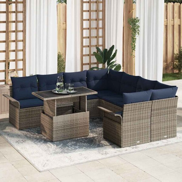 VidaXL Kerti Kanapé Szett párnával 9 pcs Szürke Poli rattan